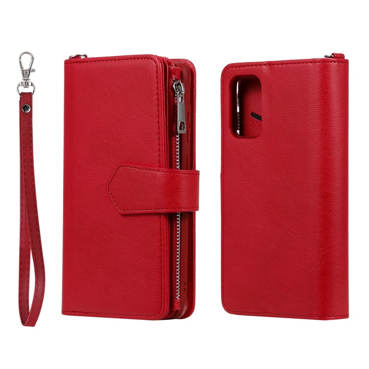 Zipper Pocket Magnetic Detachable 2-in-1 Leather Wallet Case for Samsung Galaxy S20 Plus - Red-2
