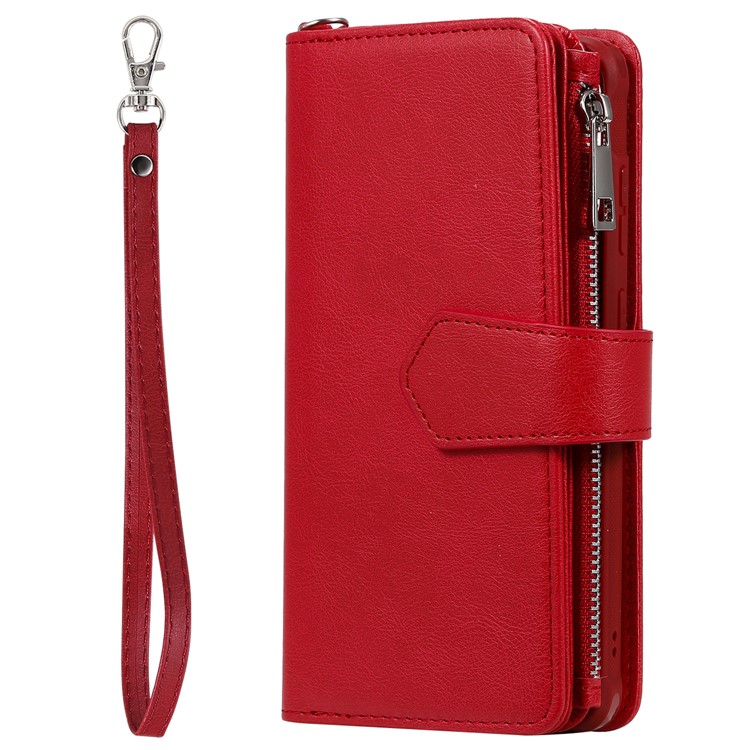 Zipper Pocket Magnetic Detachable 2-in-1 Leather Wallet Case for Samsung Galaxy S20 Plus - Red-4