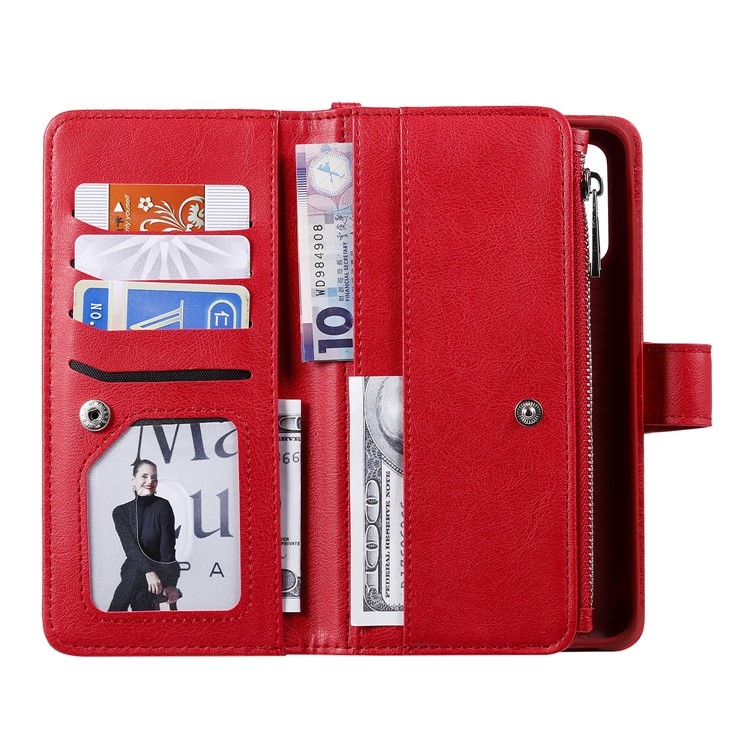 Zipper Pocket Magnetic Detachable 2-in-1 Leather Wallet Case for Samsung Galaxy S20 Plus - Red-8