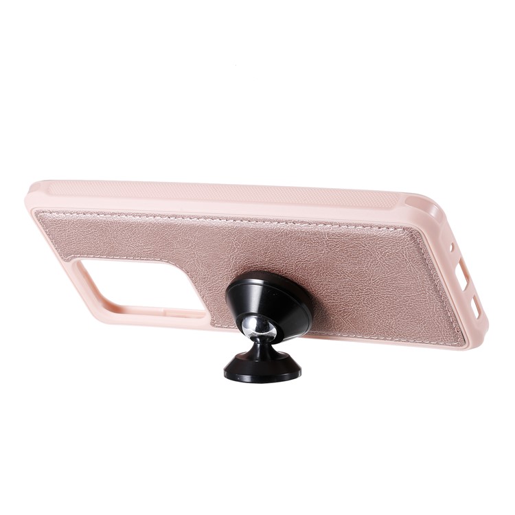 Zíper Bolso de Bolso kt de Couro KT Série-3 Destacável Caixa de Carteira de Couro 2 em 1 Para Samsung Galaxy S20 Plus - Rosa Ouro