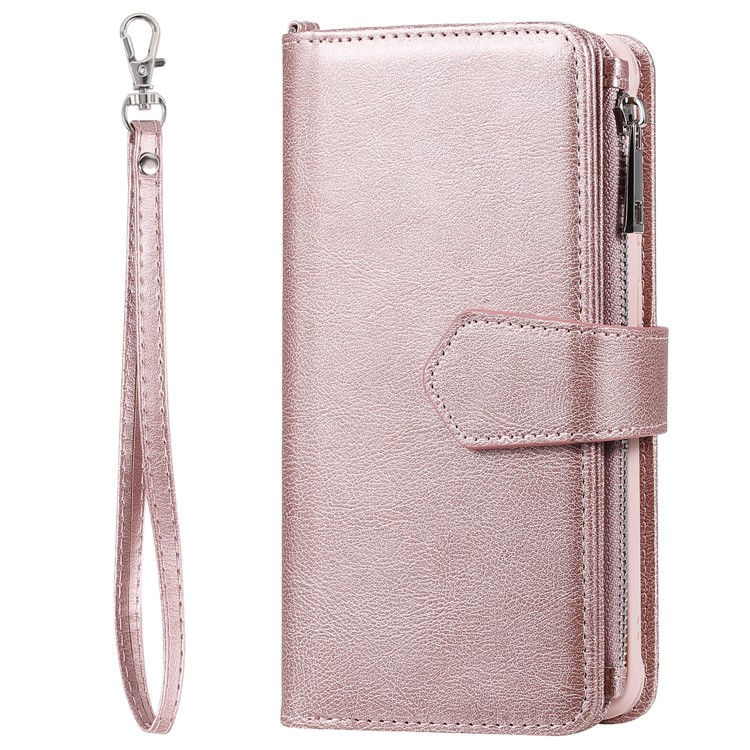Zipper Pocket Magnetic Detachable 2-in-1 Leather Wallet Case for Samsung Galaxy S20 Plus - Rose Gold-4