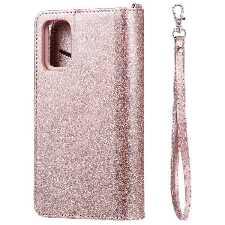 Zíper Bolso de Bolso kt de Couro KT Série-3 Destacável Caixa de Carteira de Couro 2 em 1 Para Samsung Galaxy S20 Plus - Rosa Ouro