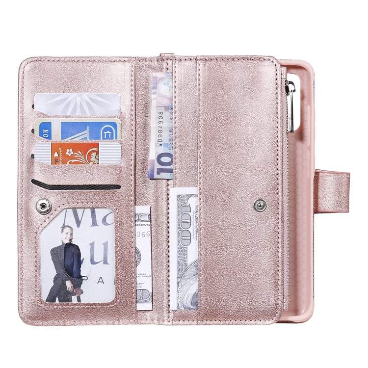 Zipper Pocket Magnetic Detachable 2-in-1 Leather Wallet Case for Samsung Galaxy S20 Plus - Rose Gold-8