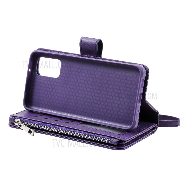 Zipper Pocket Magnetic Detachable 2-in-1 Leather Wallet Case for Samsung Galaxy S20 Plus - Purple-11
