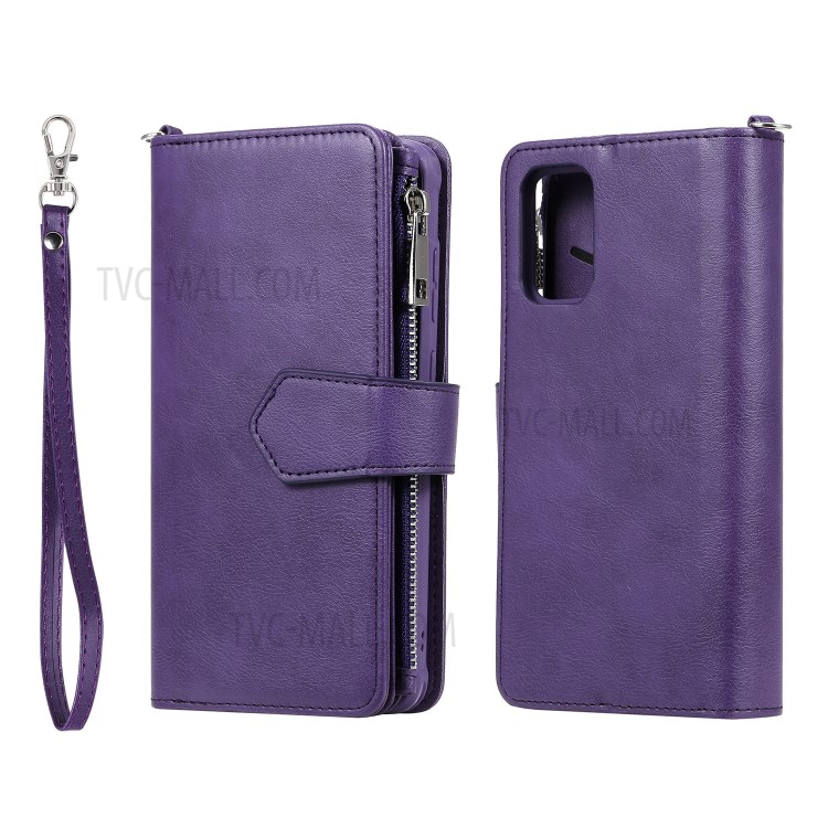 Zipper Pocket Magnetic Detachable 2-in-1 Leather Wallet Case for Samsung Galaxy S20 Plus - Purple-2