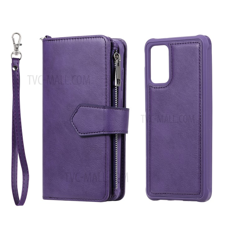Zipper Pocket Magnetic Detachable 2-in-1 Leather Wallet Case for Samsung Galaxy S20 Plus - Purple-3