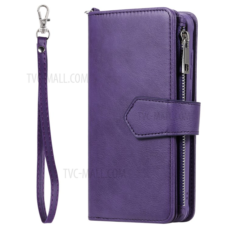 Zipper Pocket Magnetic Detachable 2-in-1 Leather Wallet Case for Samsung Galaxy S20 Plus - Purple-4