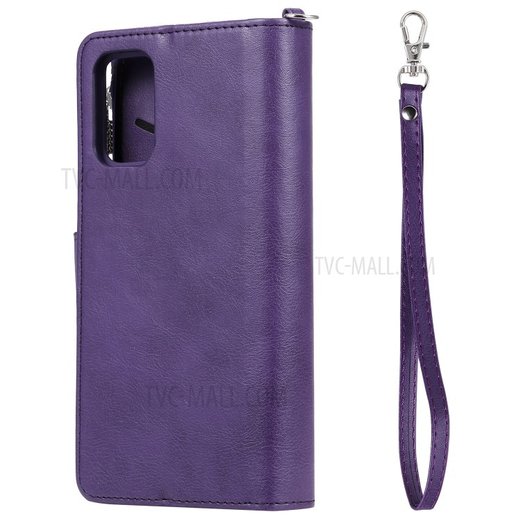 Zipper Pocket Magnetic Detachable 2-in-1 Leather Wallet Case for Samsung Galaxy S20 Plus - Purple-5