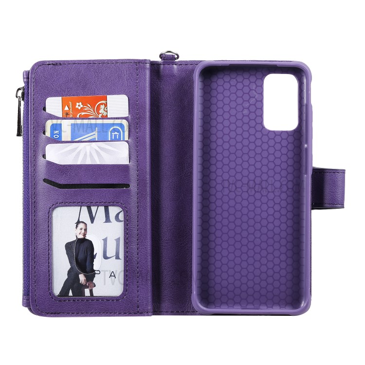 Zipper Pocket Magnetic Detachable 2-in-1 Leather Wallet Case for Samsung Galaxy S20 Plus - Purple-9