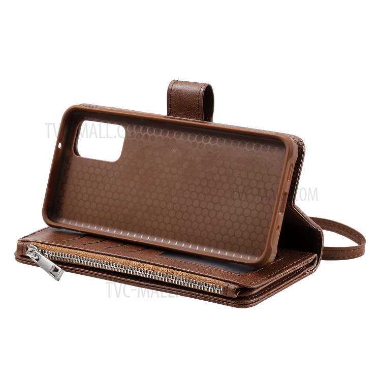 Zipper Pocket Magnetic Detachable 2-in-1 Leather Wallet Case for Samsung Galaxy S20 Plus - Brown-11