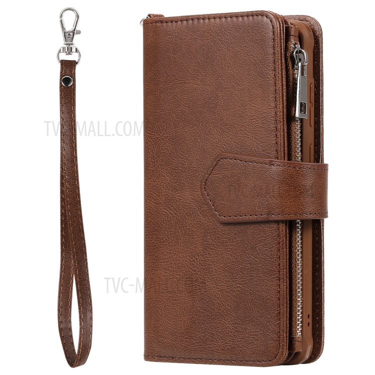 Zipper Pocket Magnetic Detachable 2-in-1 Leather Wallet Case for Samsung Galaxy S20 Plus - Brown-4
