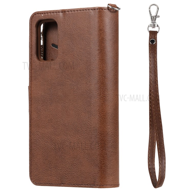 Zipper Pocket Magnetic Detachable 2-in-1 Leather Wallet Case for Samsung Galaxy S20 Plus - Brown-5