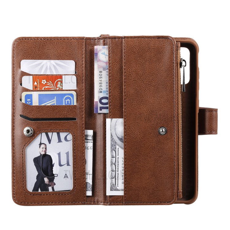 Zipper Pocket Magnetic Detachable 2-in-1 Leather Wallet Case for Samsung Galaxy S20 Plus - Brown-8