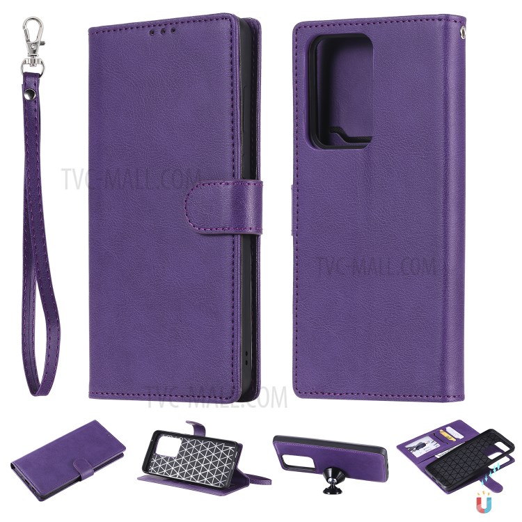 Detachable 2-in-1 Leather Wallet Case for Samsung Galaxy S20 Ultra - Purple-1