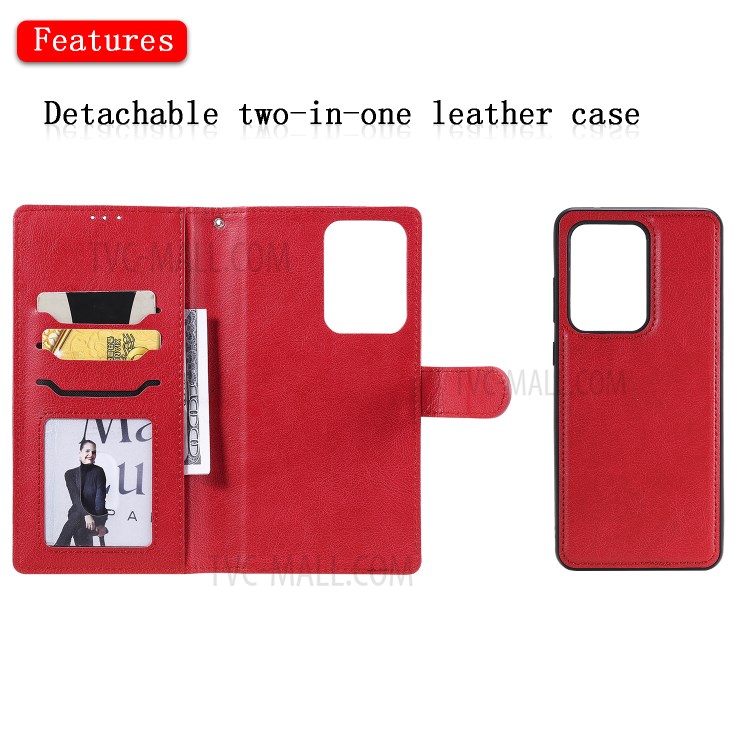 Detachable 2-in-1 Leather Wallet Case for Samsung Galaxy S20 Ultra - Red-4