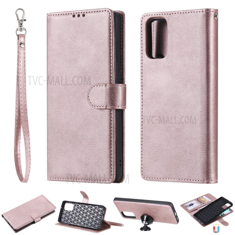 Detachable 2-in-1 Leather Wallet Stand Case for Samsung Galaxy S20 Plus - Rose Gold-1