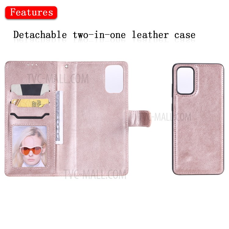 Detachable 2-in-1 Leather Wallet Stand Case for Samsung Galaxy S20 Plus - Rose Gold-4