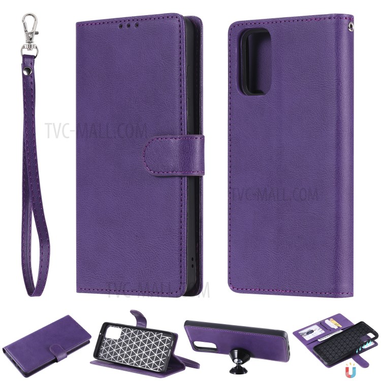 Detachable 2-in-1 Leather Wallet Stand Case for Samsung Galaxy S20 Plus - Purple-1