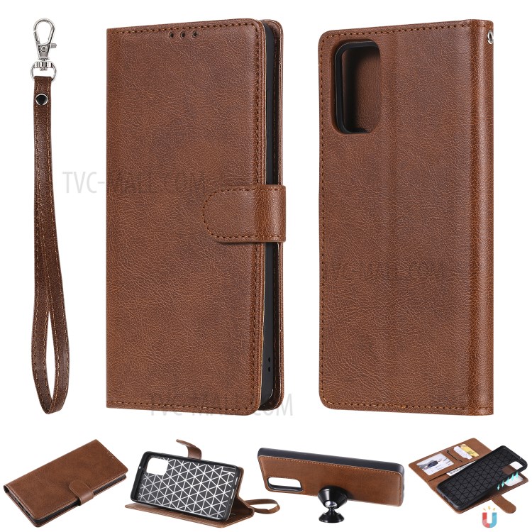 Detachable 2-in-1 Leather Wallet Stand Case for Samsung Galaxy S20 Plus - Brown-1
