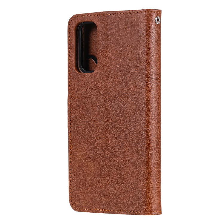 KT Leath Series-3 Étui de Portefeuille en Cuir 2 en 1 PU Pour Samsung Galaxy S20 4g / S20 5G - Brun