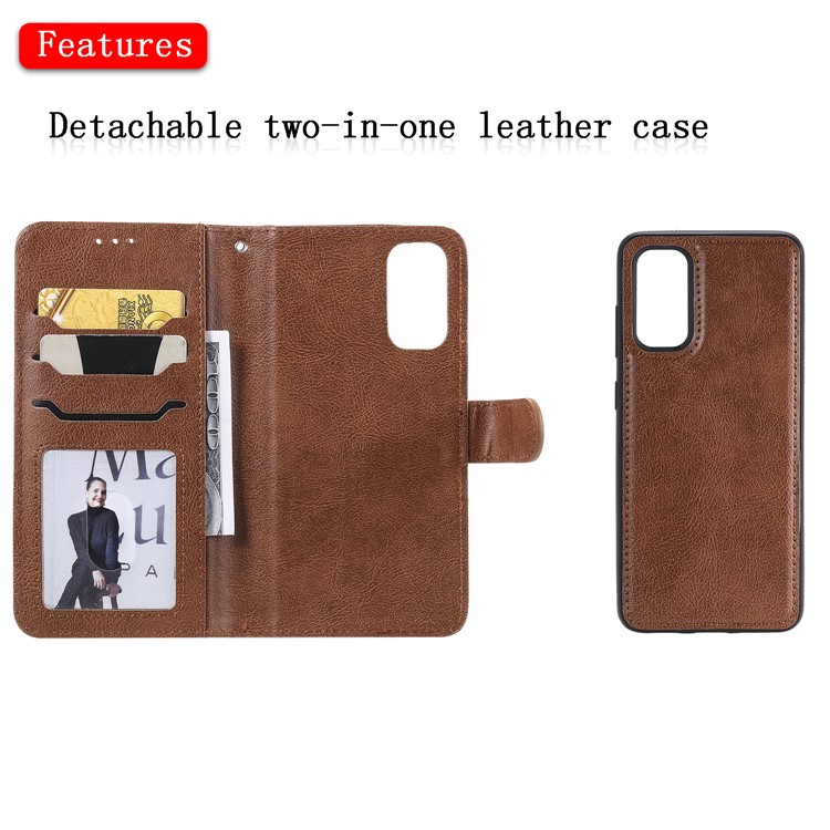 KT Leather Series-3 Destacável 2-em 1 PU Caterta de Calaro Para Samsung Galaxy S20 4G/S20 5G - Castanho