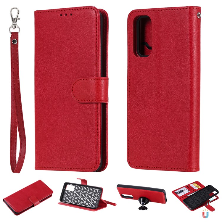 Detachable 2-in-1 PU Leather Wallet Case for Samsung Galaxy S20 - Red-1