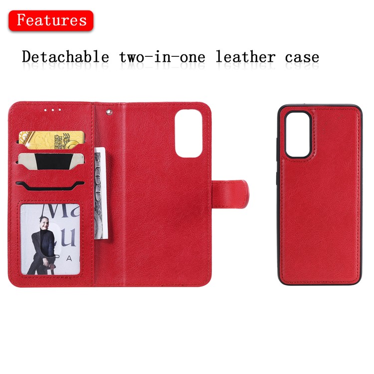 Detachable 2-in-1 PU Leather Wallet Case for Samsung Galaxy S20 - Red-4