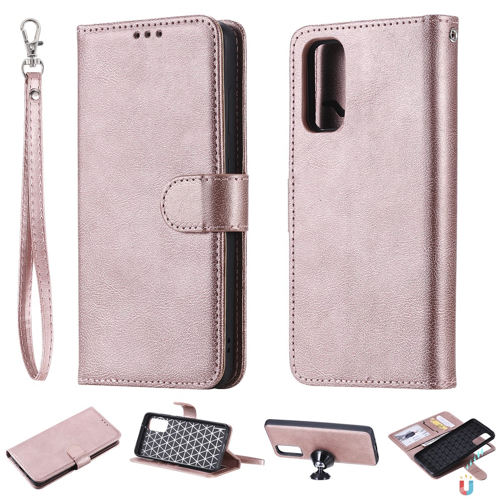 Detachable 2-in-1 PU Leather Wallet Case for Samsung Galaxy S20 - Rose Gold-1