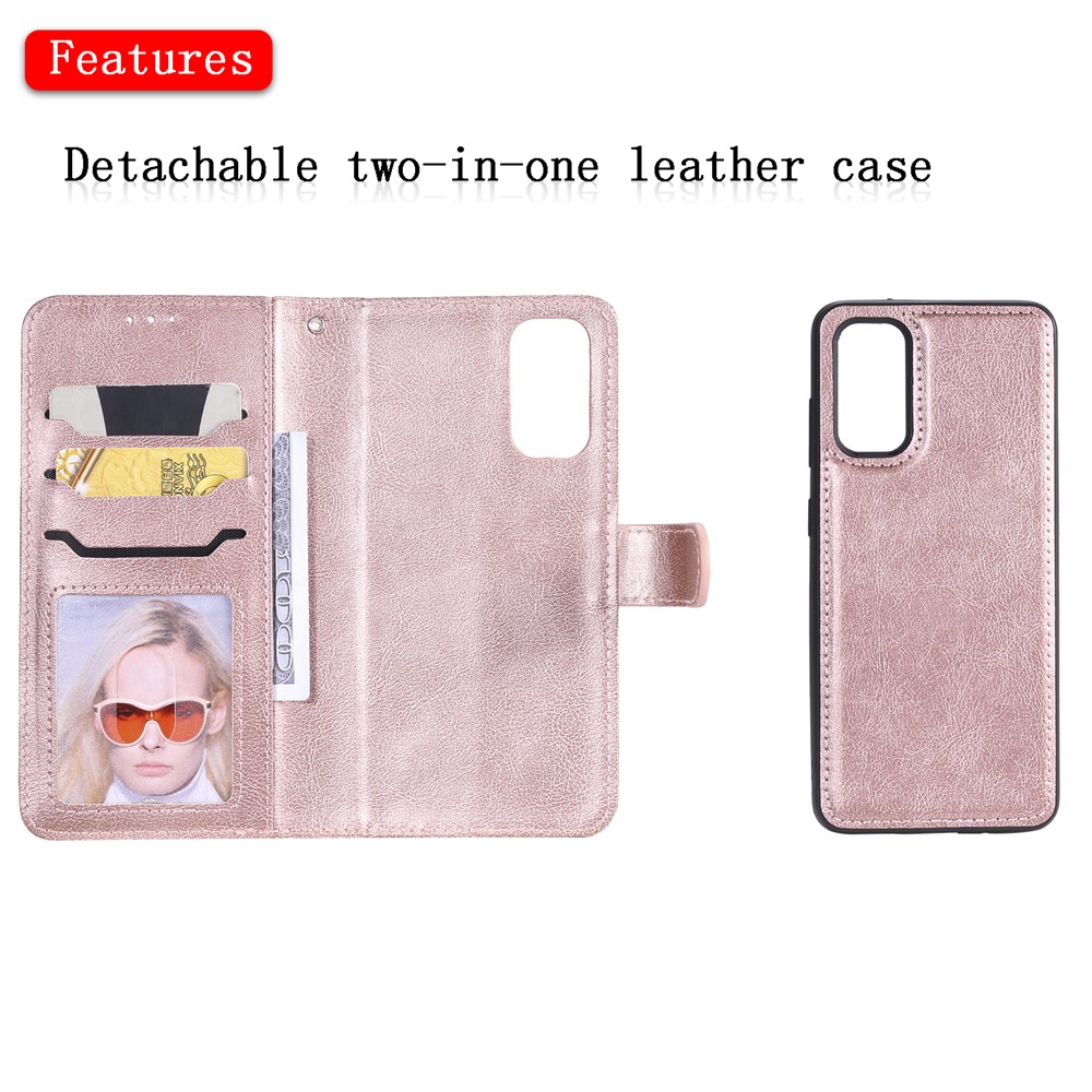Detachable 2-in-1 PU Leather Wallet Case for Samsung Galaxy S20 - Rose Gold-4