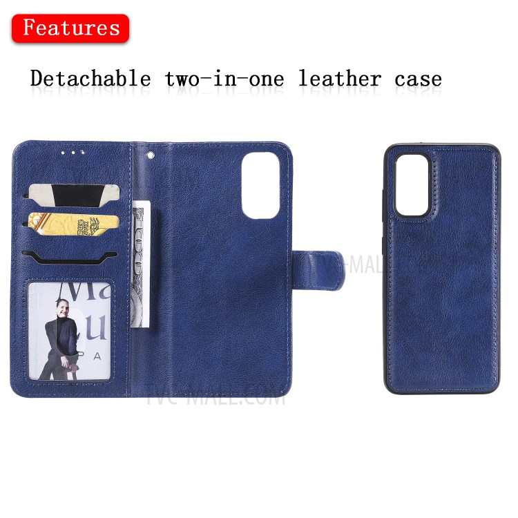 Detachable 2-in-1 PU Leather Wallet Case for Samsung Galaxy S20 - Blue-4