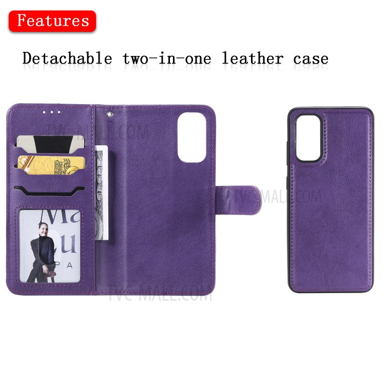 Detachable 2-in-1 PU Leather Wallet Case for Samsung Galaxy S20 - Purple-4