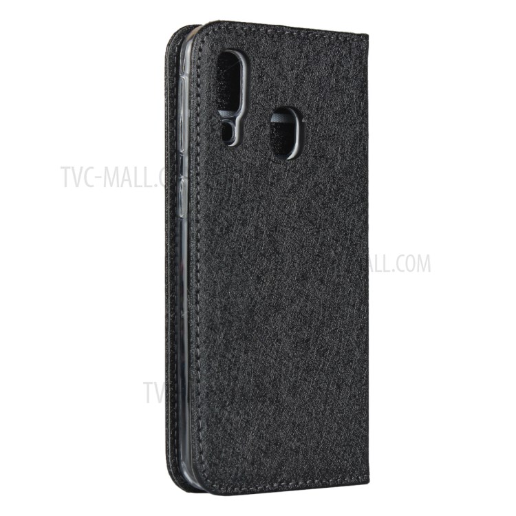 Silk Texture Wallet Stand Phone Case Cover for Samsung Galaxy A40 - Black-4
