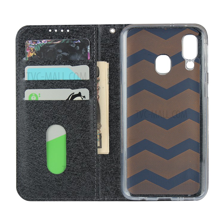 Silk Texture Wallet Stand Phone Case Cover for Samsung Galaxy A40 - Black-5