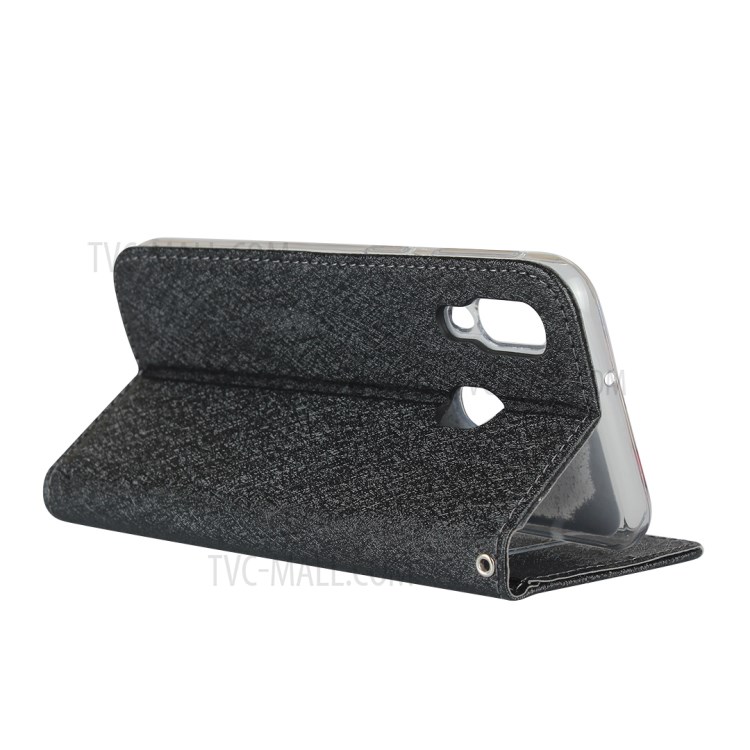 Silk Texture Wallet Stand Phone Case Cover for Samsung Galaxy A40 - Black-6