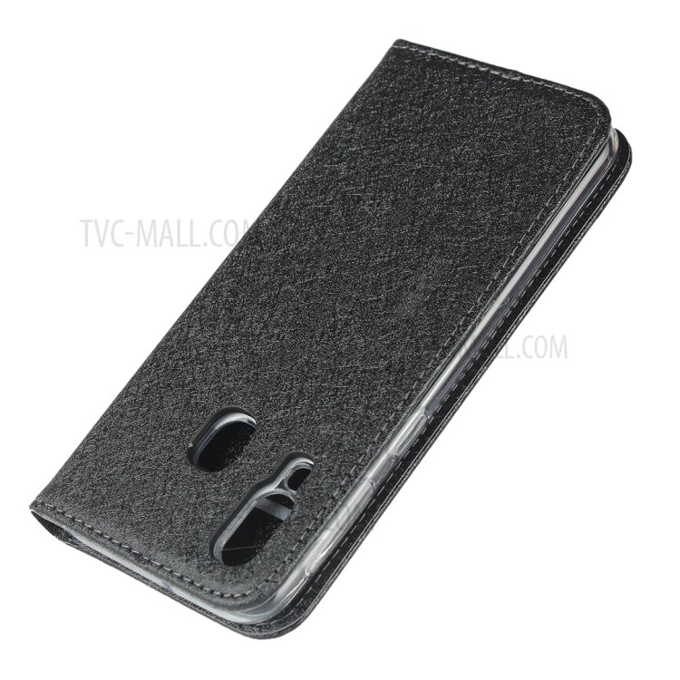 Silk Texture Wallet Stand Phone Case Cover for Samsung Galaxy A40 - Black-7