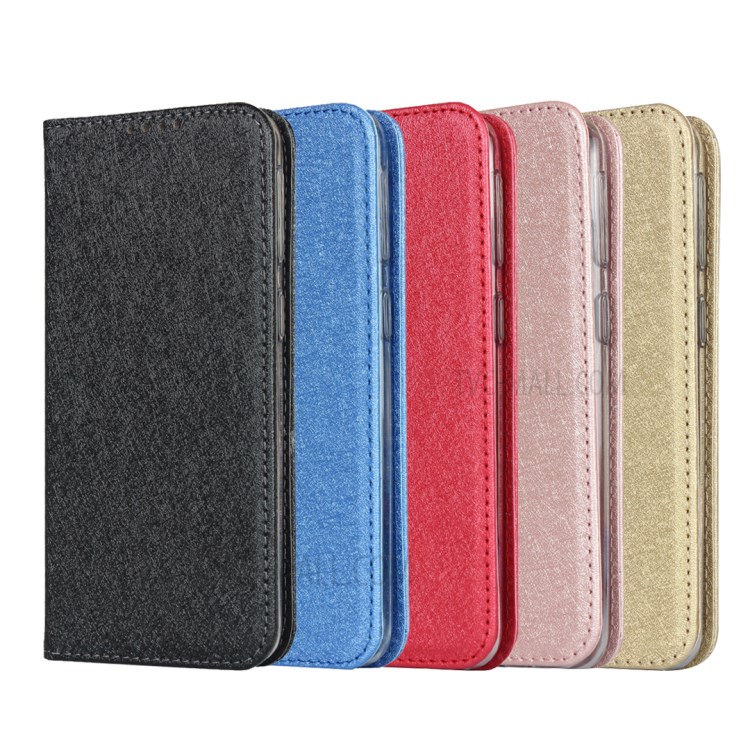 Silk Texture Wallet Stand Phone Case Cover for Samsung Galaxy A40 - Black-8