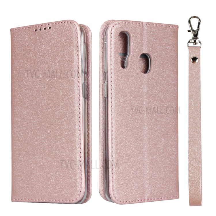 Silk Texture Wallet Stand Leather Phone Case Cover for Samsung Galaxy A40 - Rose Gold-1