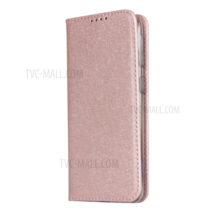 Silk Texture Wallet Stand Leather Phone Case Cover for Samsung Galaxy A40 - Rose Gold-3