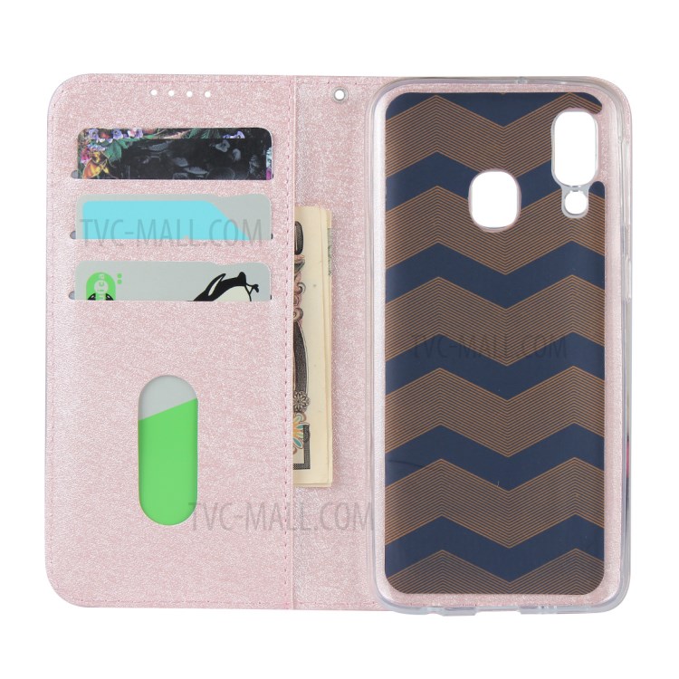 Silk Texture Wallet Stand Leather Phone Case Cover for Samsung Galaxy A40 - Rose Gold-5