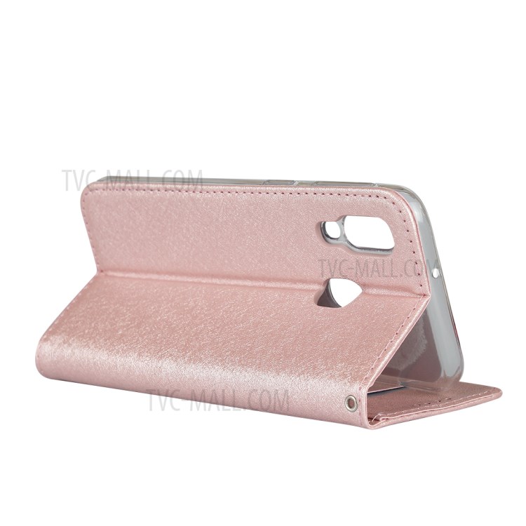 Silk Texture Wallet Stand Leather Phone Case Cover for Samsung Galaxy A40 - Rose Gold-6