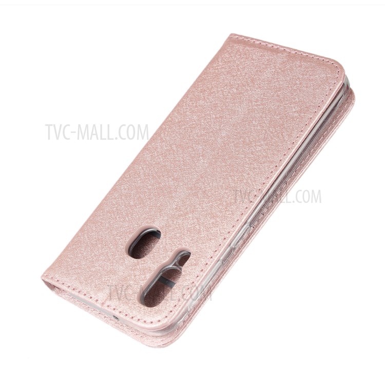 Silk Texture Wallet Stand Leather Phone Case Cover for Samsung Galaxy A40 - Rose Gold-7
