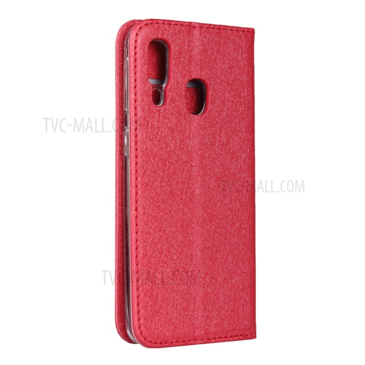 Silk Texture Wallet Stand Leather Phone Case Cover for Samsung Galaxy A40 - Red-4