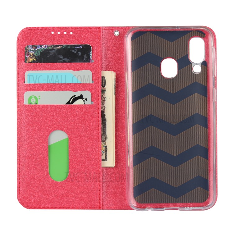 Silk Texture Wallet Stand Leather Phone Case Cover for Samsung Galaxy A40 - Red-5