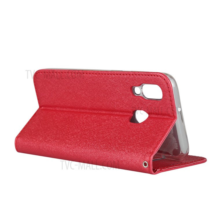 Silk Texture Wallet Stand Leather Phone Case Cover for Samsung Galaxy A40 - Red-6