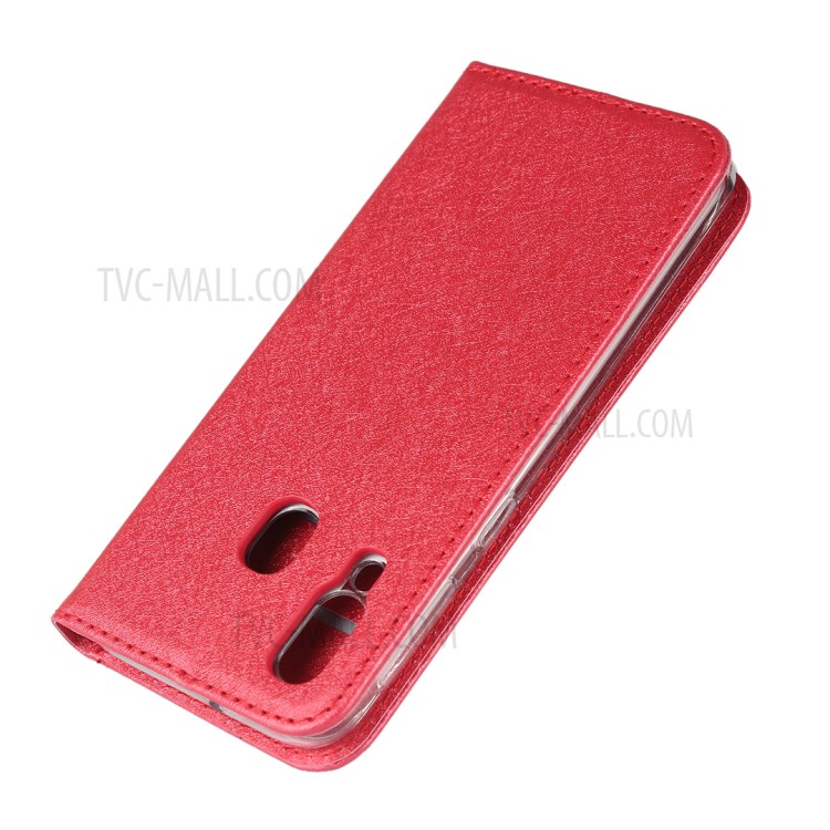 Silk Texture Wallet Stand Leather Phone Case Cover for Samsung Galaxy A40 - Red-7