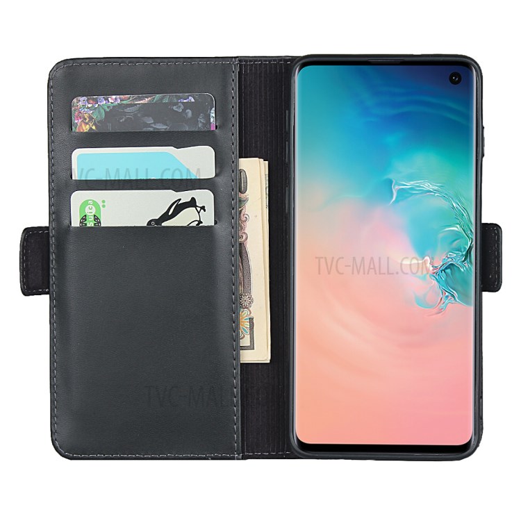 Magnet Adsorption Genuine Leather Wallet Stand Phone Case for Samsung Galaxy S10 Plus - Black-4