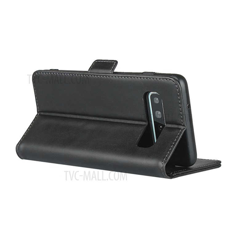 Magnet Adsorption Genuine Leather Wallet Stand Phone Case for Samsung Galaxy S10 Plus - Black-5