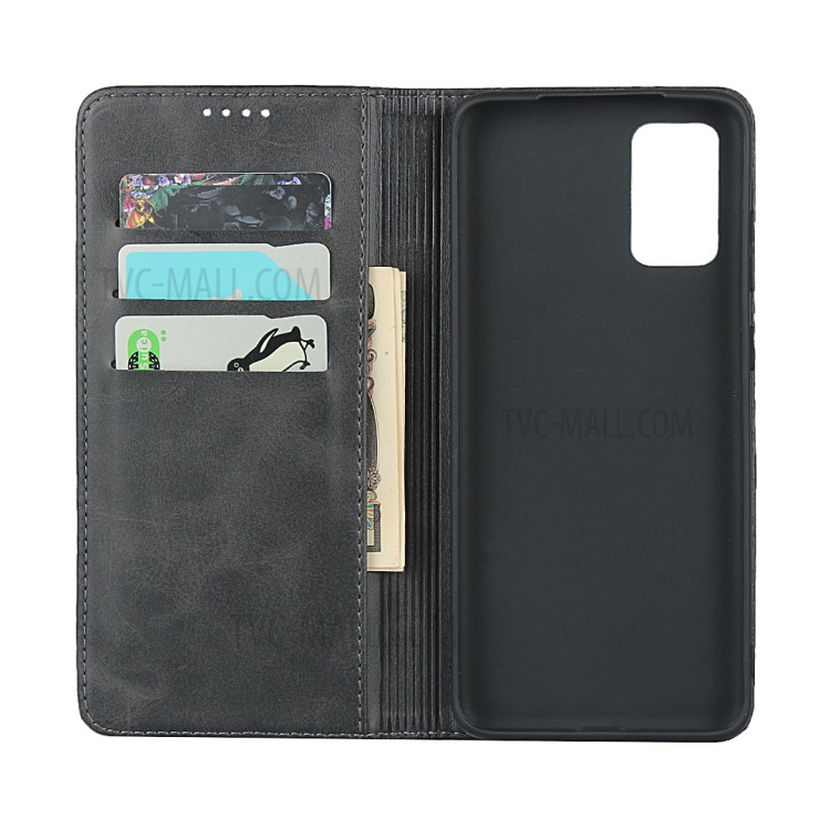 Auto-absorbed Leather Stand Phone Wallet Case for Samsung Galaxy S20 Plus - Black-4
