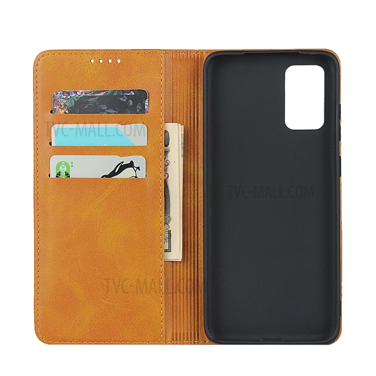 Auto-absorbed Leather Stand Phone Wallet Case for Samsung Galaxy S20 Plus - Brown-4