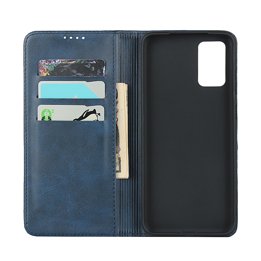 Case de la Billetera de Teléfono de Cuero de Cuero Absorbido Automáticamente Para Samsung Galaxy S20 Plus - Azul